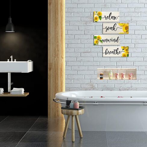 علامة الحمام عباد الشمس جدار الفن ديكور الحمام علامة ريفي خشبي مزرعة ديكور المنزل، 4.7x13.7 بوصة in Kuwait