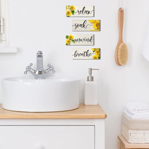 علامة الحمام عباد الشمس جدار الفن ديكور الحمام علامة ريفي خشبي مزرعة ديكور المنزل، 4.7x13.7 بوصة in Kuwait