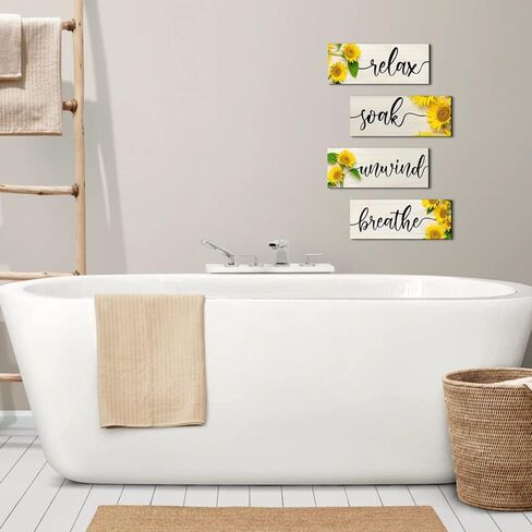 علامة الحمام عباد الشمس جدار الفن ديكور الحمام علامة ريفي خشبي مزرعة ديكور المنزل، 4.7x13.7 بوصة in Kuwait