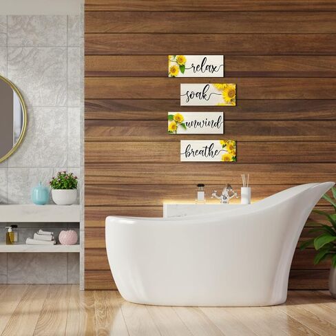 علامة الحمام عباد الشمس جدار الفن ديكور الحمام علامة ريفي خشبي مزرعة ديكور المنزل، 4.7x13.7 بوصة in Kuwait