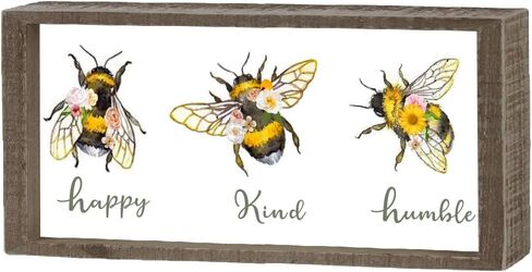 CHGCRAFT Bee Pattern Inset Box Sign Carved Wooden Display Board Sign Bumblebee Art Sign Farmhouse Decor for Home and Office, 4x10x1.7inch in Saudi Arabia