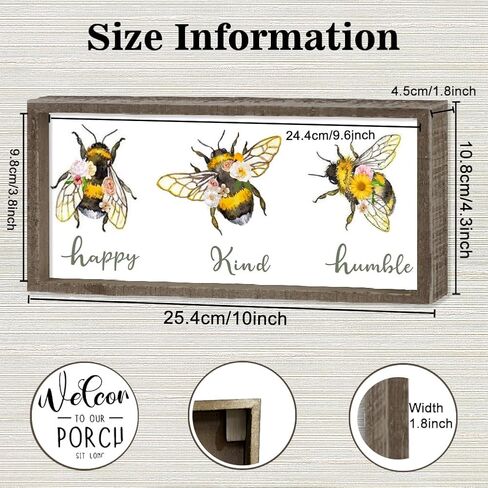 CHGCRAFT Bee Pattern Inset Box Sign Carved Wooden Display Board Sign Bumblebee Art Sign Farmhouse Decor for Home and Office, 4x10x1.7inch in Saudi Arabia