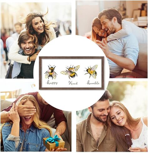 CHGCRAFT Bee Pattern Inset Box Sign Carved Wooden Display Board Sign Bumblebee Art Sign Farmhouse Decor for Home and Office, 4x10x1.7inch in Saudi Arabia