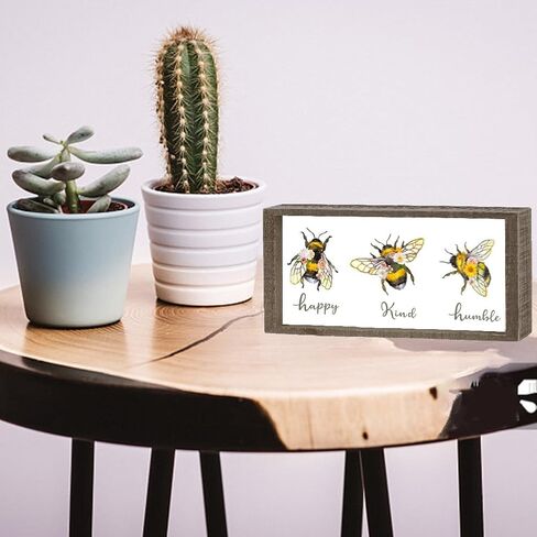 CHGCRAFT Bee Pattern Inset Box Sign Carved Wooden Display Board Sign Bumblebee Art Sign Farmhouse Decor for Home and Office, 4x10x1.7inch in Saudi Arabia