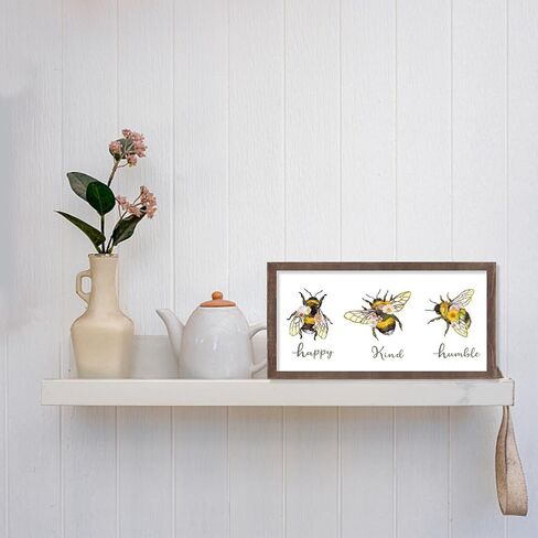 CHGCRAFT Bee Pattern Inset Box Sign Carved Wooden Display Board Sign Bumblebee Art Sign Farmhouse Decor for Home and Office, 4x10x1.7inch in Saudi Arabia