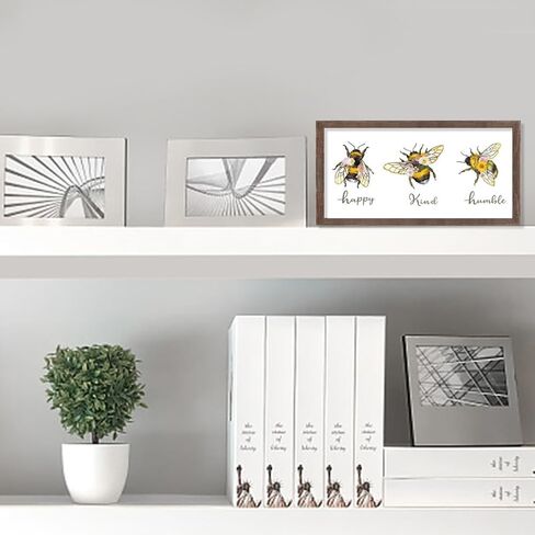 CHGCRAFT Bee Pattern Inset Box Sign Carved Wooden Display Board Sign Bumblebee Art Sign Farmhouse Decor for Home and Office, 4x10x1.7inch in Saudi Arabia