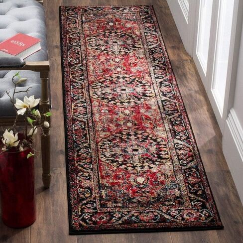 سجادة منطقة مجموعة همدان العتيقة من SAFAVIEH - 22.86 سم × 30.48 سم، أحمر ومتعدد، تصميم فارسي تقليدي شرقي، لا يتساقط ويسهل العناية به، مثالي للمناطق ذات الحركة العالية في غرفة المعيشة وغرفة النوم (VTH215A) in Saudi Arabia