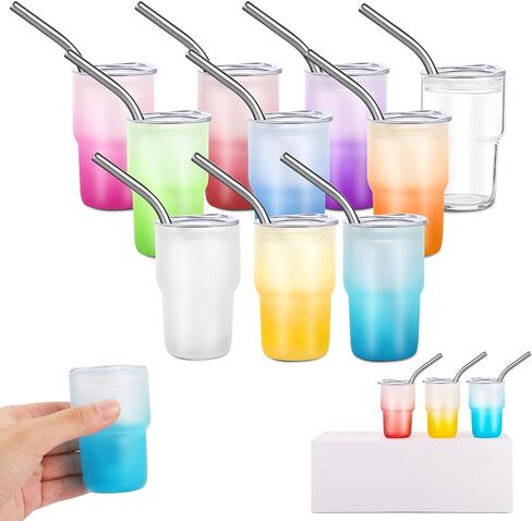 Needbrock 10 Pcs Mini Tumbler Shot Glass with Straw, 3oz Sublimation Shot Glass Tumblers Set Stainless Steel Double Wall Vacuum Insulated Shot Glasses Cups for Cocktail Coffee Whiskey Beer in Saudi Arabia