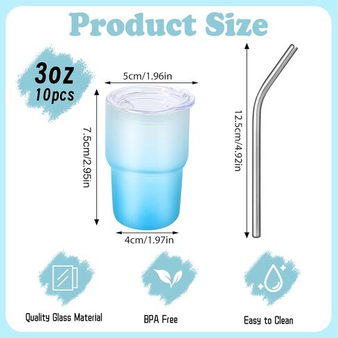Needbrock 10 Pcs Mini Tumbler Shot Glass with Straw, 3oz Sublimation Shot Glass Tumblers Set Stainless Steel Double Wall Vacuum Insulated Shot Glasses Cups for Cocktail Coffee Whiskey Beer in Saudi Arabia