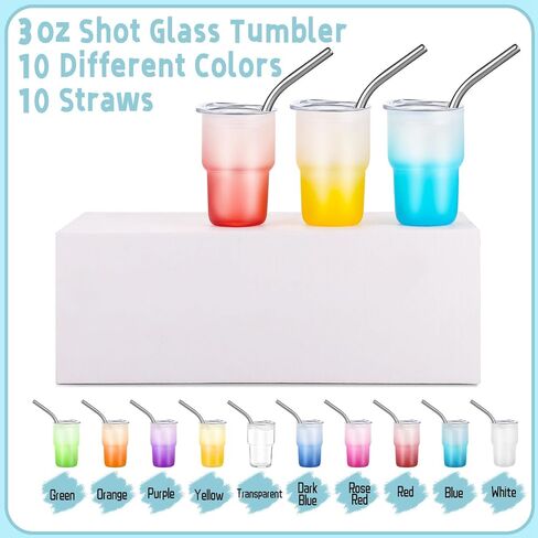 Needbrock 10 Pcs Mini Tumbler Shot Glass with Straw, 3oz Sublimation Shot Glass Tumblers Set Stainless Steel Double Wall Vacuum Insulated Shot Glasses Cups for Cocktail Coffee Whiskey Beer in Saudi Arabia