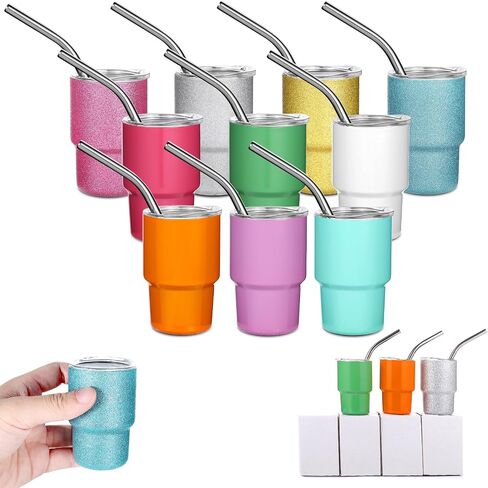 Needbrock 10 Pcs Mini Tumbler Shot Glass with Straw, 3oz Sublimation Shot Glass Tumblers Set Stainless Steel Double Wall Vacuum Insulated Shot Glasses Cups for Cocktail Coffee Whiskey Beer in Saudi Arabia