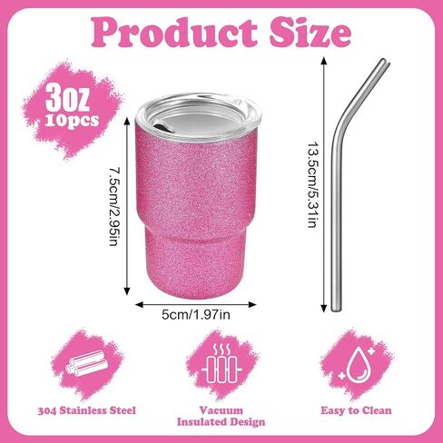 Needbrock 10 Pcs Mini Tumbler Shot Glass with Straw, 3oz Sublimation Shot Glass Tumblers Set Stainless Steel Double Wall Vacuum Insulated Shot Glasses Cups for Cocktail Coffee Whiskey Beer in Saudi Arabia