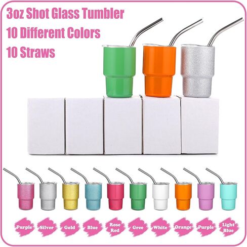 Needbrock 10 Pcs Mini Tumbler Shot Glass with Straw, 3oz Sublimation Shot Glass Tumblers Set Stainless Steel Double Wall Vacuum Insulated Shot Glasses Cups for Cocktail Coffee Whiskey Beer in Saudi Arabia