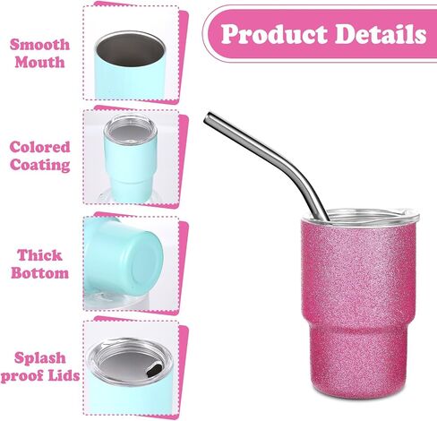 Needbrock 10 Pcs Mini Tumbler Shot Glass with Straw, 3oz Sublimation Shot Glass Tumblers Set Stainless Steel Double Wall Vacuum Insulated Shot Glasses Cups for Cocktail Coffee Whiskey Beer in Saudi Arabia