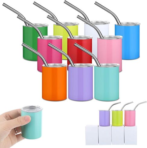 Needbrock 10 Pcs Mini Tumbler Shot Glass with Straw, 3oz Sublimation Shot Glass Tumblers Set Stainless Steel Double Wall Vacuum Insulated Shot Glasses Cups for Cocktail Coffee Whiskey Beer in Saudi Arabia