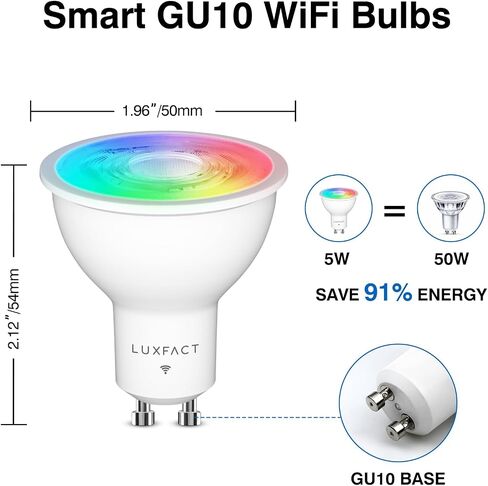 لمبة LED الذكية GU10 - 5 واط (ما يعادل 50 واط) لمبة تغيير اللون RGBCW - متوافقة مع Alexa وGoogle Assistant - 420LM - مزامنة الموسيقى متعددة الألوان GU10 LED Bulb 3 Pack in Saudi Arabia