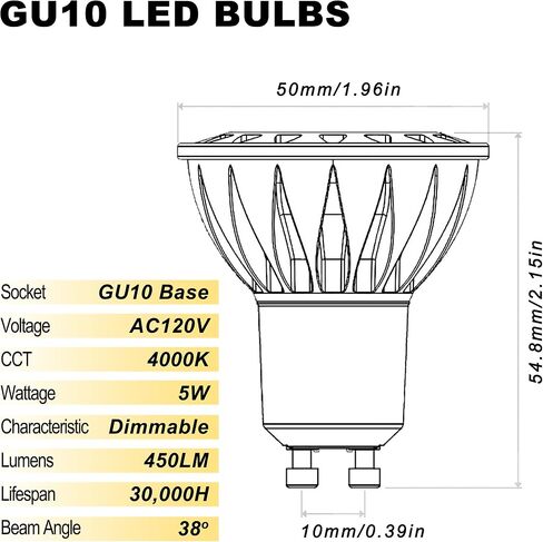 ALIDE GU10 Led Light Bulbs Dimmable AC120V,25W 35W 50W Halogen Replacement,2700K Warm White,MR16 GU10 Dimmable 2 Prong Base 5W Led Track Bulbs,450LM,38 Degrees,6Pack in Saudi Arabia