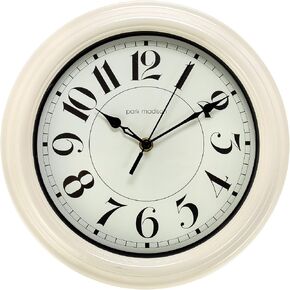 White Vintage Wall Clock Quiet 11 Inch Quality Quartz Battery Operated Round Easy to Read Home/Office/Kitchen/Classroom/School Clock Classic Movement (13842)