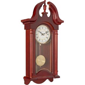 Bedford Clock Collection BED-1915 26.5" Colonial Mahogany Cherry Oak Finish Chiming Wall Clock with Roman Numerals