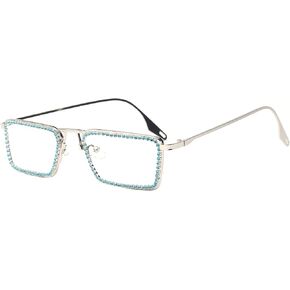 Retro Frame Square Bling Rhinestone Punk Sparkling Crystal Reading Glasses For Women Blue Light Blocking Readers