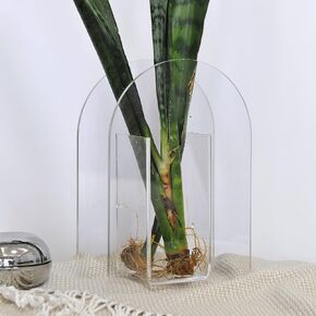 Acrylic Vase Modern Arch Shape Vase for Wedding Party Flowers Centerpieces Home Office Decor (Brown)