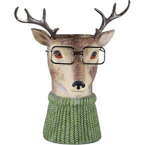 Deer Shaped Vase Wearing Glasses and Scarves, Simulated Animal Vase for Indoor Plants, Large Decor Vases for Dining Table, Aesthetic Apartment Decor (Deer)