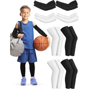 8 Pairs Kids Long Compression Leg Sleeves and Compression Arm Sleeves Compression Sleeve Non Slip Leg Wraps for Boys Girls