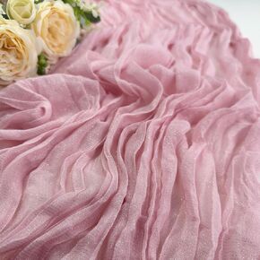 Booque Valley Rustic Cheesecloth Table Runner 10ft Silver Lurex Gauze Sheer Cloth for Wedding Bridal Baby Shower Birthday Party Boho Spring Summer Table Decoration, 35x120 Inch, Pink
