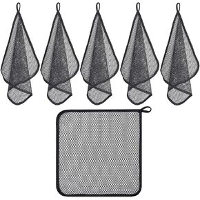 Mesh Dish Cloths Kitchen Dish Washing Net Scrubber Quick Dry and Easy to Clean 150G/SM 12 x 12 Inch, Black 6 Pack