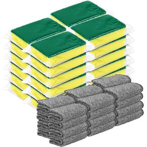 Individually Wrapped Sponges Kitchen Dishwashing Sponge, Cotton Dish Cloths Non Scratch Cleaning Scouring Pad Dish Towels Sponges for Washing Dishes for Airbnb Camping Travel Apartments(48 Pack Gray)