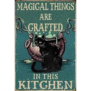 Art Magical Things Are Crafted In This Kitchen Witch Cat Wall Art Funny Kitchen Black Cat Art Decor Witch Art Cat Metal Art Sign 12 x 8 Inch