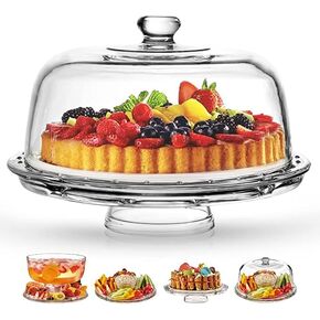 Royalty Art European Cake Stand with Dome (6-in-1 Design) Multifunctional Serving Platter for Kitchens, Dining Rooms, Pedes Glass Durabilitytal or Cover Use, Elegant Product Name
