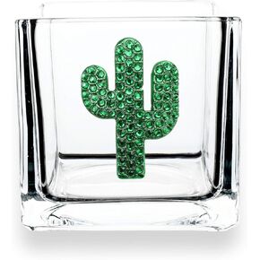 THE QUEENS' JEWELS Cactus Jeweled 4x4 Candleholder Vase - Unique Gift for Women, Birthday, Cute, Fun, Not Painted, Decorated, Bling, Bedazzled, Rhinestone
