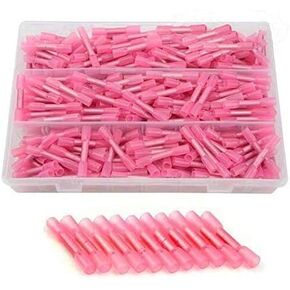 AWG 22-18 500 PCS Heat Shrink Butt Connectors Kit Insulated Waterproof Marine Automotive Grade Terminal Set Electrical Wire Crimp Connector Assortment Red 22-18 AWG Heat Shrink Ratio 3:1