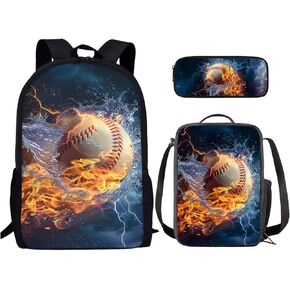 Soccer Print Kids Backpack for Boys, Boys School Bag with Lunch Bag Pencil Case for School Travel, Large Book Bag Set for Elementary School Student, Blue