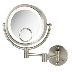 Jerdon HL8515N Lighted Wall Mount Makeup Mirror with 7x and 15x Magnification, Nickel Finish, 8.5"