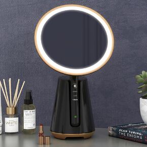 Lighted Makeup Mirror Vanity Mirror with Lights Circle Mirror for Makeup 10X Magnification 180°Rotation 3 Color Lighting Modes Portable LED Makeup Mirror Vanity Mirror for Bathroom,Black