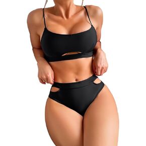High Waisted Full Coverage Bikini Sets for Women Sexy 2 Piece Swimsuits with Cutout Desigh