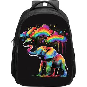 Elephant Backpack Cute Elephant with Rainbow School Bookbag, Funny Animal Back Pack Shoulder Bag, Elementary School Boys Girls Backpack, 16 Inch Backpack with 2 Compartments, Colorful