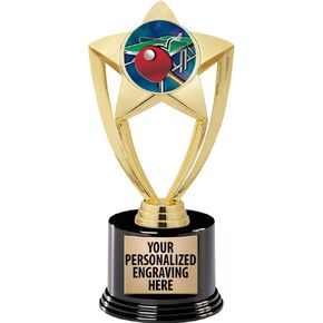 Crown Awards Table Tennis Trophy, 8" Gold Star Ping Pong Trophies with Deluxe Round Base Prime