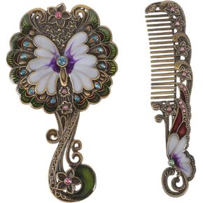 1 Set Retro Handheld Mirror Antique Hair Comb Brush Decorative Mirror Comb Hair Massage Comb Vanity Desk Mirror Personal Vanity Mirrors Ladies Suits Old Fashioned Metal Miss Russia