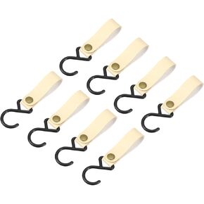 uxcell Leather S Hooks, 8Pcs Camping Hook Hanger Multipurpose S-Shaped Hangers for Outdoor Picnic Hanging Pots Pans Utensils, Beige