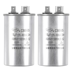 uxcell Run Capacitor Round CBB65 15uF 15mfd 450V AC 40/85/21 Aluminum Case with Terminal for Air Conditioner Compressor Motor Heat Pump Condenser 2Pcs