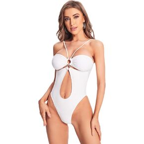 WDIRARA Women's Cutout Halter Ring Onepiece Swimsuit Spaghetti Strap Monokini