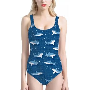 Shark Printed One Piece Tank Swimsuit Women Athletic Training Bathing Suit Push Up Low Back Bathing Suit Fashion Swimming Swimwear,2XL