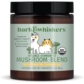 Bark & Whiskers Organic Fermented Mushroom Blend for Cats and Dogs, 2.11 Oz. (60g), 60 Scoops, Supports Digestive and Immune Function, Veterinarian Formulated, Non-GMO, USDA Organic, Dr. Mercola