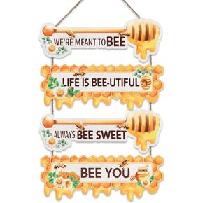 Bee Hive Rules wooden Hanging Plaque Sign,Inspirational Positive Wall Art,Spring yellow wall decor,Honey Bee Decorations For porch Home Classroom,Bee Gifts for Women,Men (11.8X17 inches）