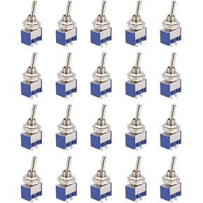 uxcell 20 Pcs 125VAC 6A On/off 2 Position Terminal SPST Latching Mini Toggle Switch Bule