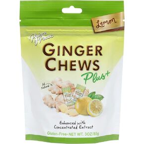 أمير السلام مضغ الزنجبيل بلس + مع الليمون، 3 أوقية. حقيبة – مساعدة الجهاز الهضمي، الإغاثة، الحلوى الصحية، مساعدة المعدة in Kuwait