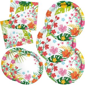 Gatherfun Tropical Luau Party Supplies Kit for 20 - Aloha Hawaiian Party Decorations with Disposable Paper Plates and Napkins | BBQs & Summer party